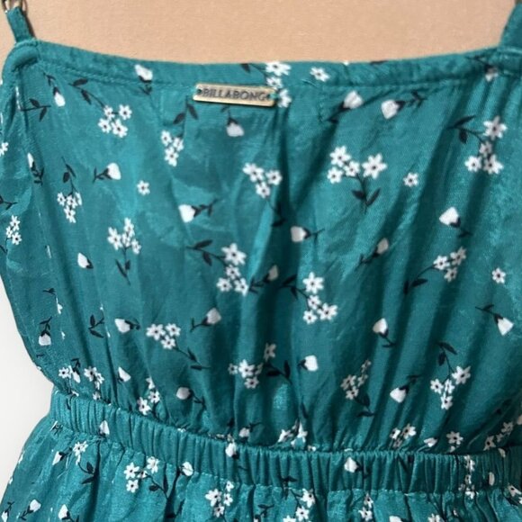 Billabong Midi Dress M Green Ditsy Floral Print Beach Casual Coverup EUC Split - Picture 4 of 9